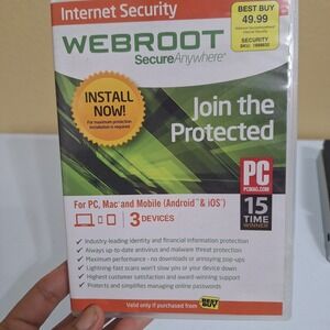 Webroot SecureAnywhere Internet Security PC Mac 3 Devices Antivirus CD Software